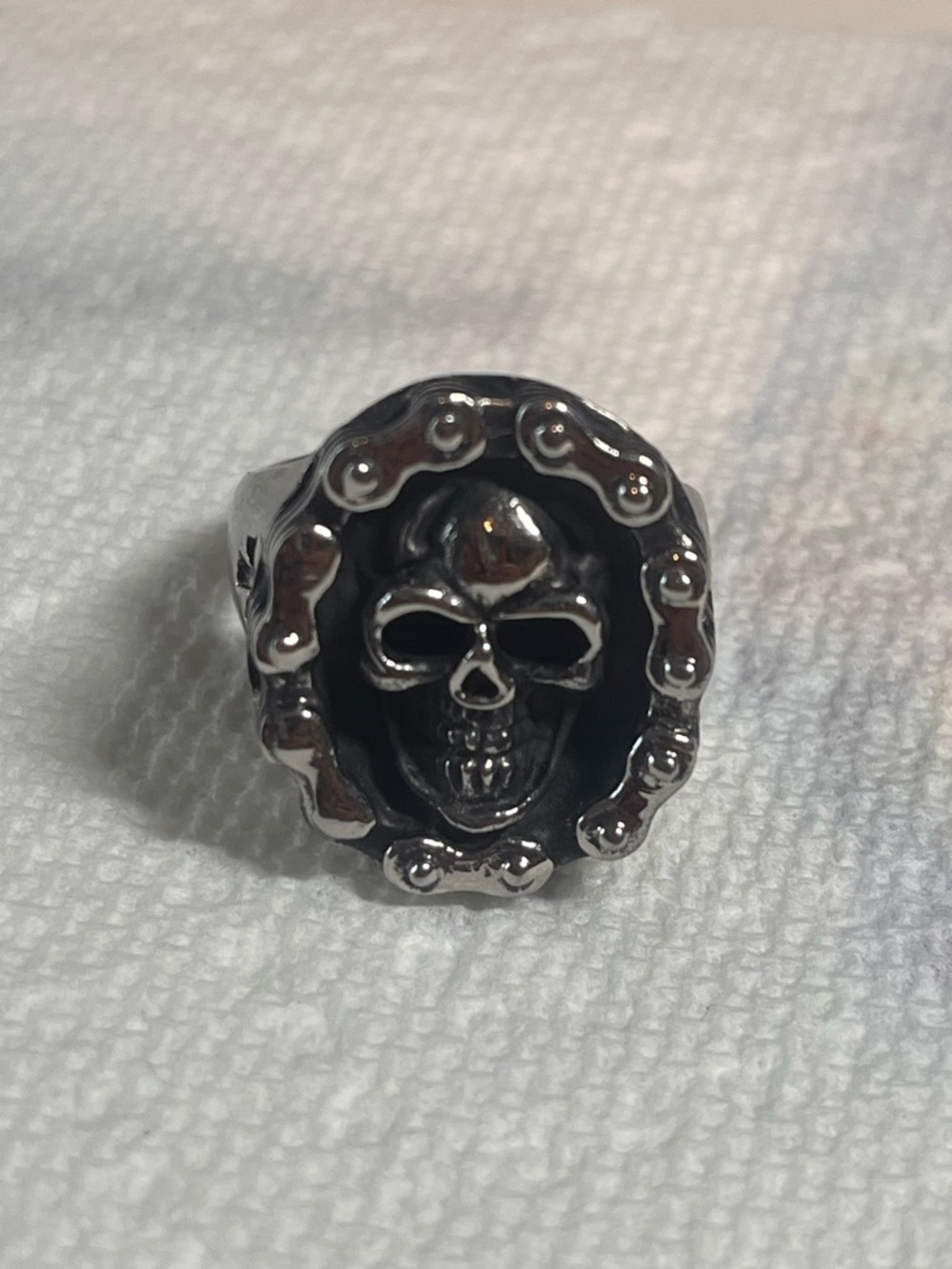 Silver Stainless Steel Bicycle Chain Gothic Skull Band Men's Ring Size 11-12